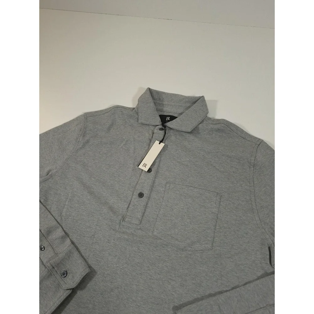 Banana Republic Polo Shirt Mens L Gray Jersey Cotton Lux Pocket Long Sleeve NWT